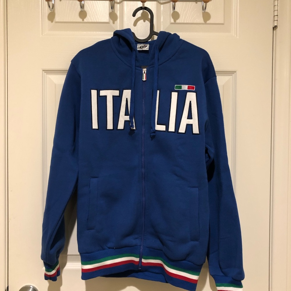 ITALIA Blue Zip-Up Sweater Hoodie